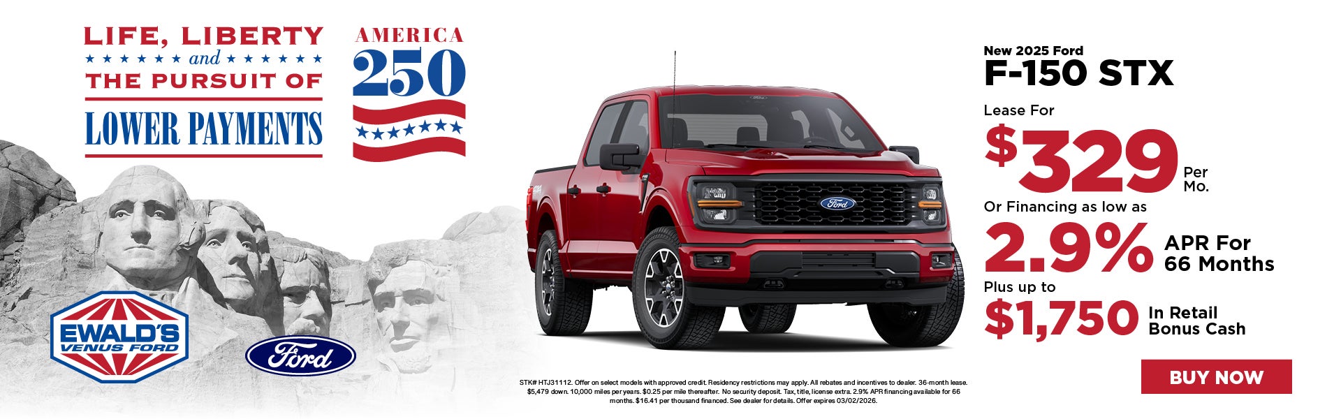 2025 Ford F-150 STX Lease for $329 or 2.9% APR or $1,750 Bon