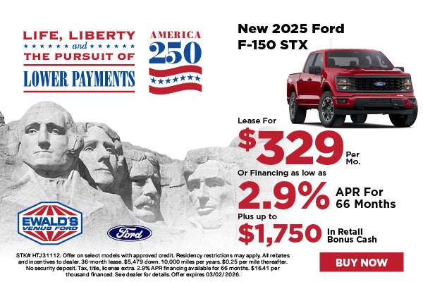2025 Ford F-150 STX Lease for $329 or 2.9% APR or $1,750 Bon