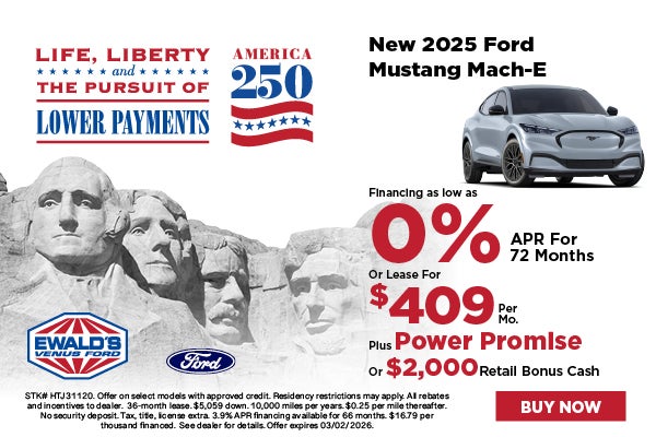 2025 Ford Mustang Mach E 0% APR or lease for $409 plus Power