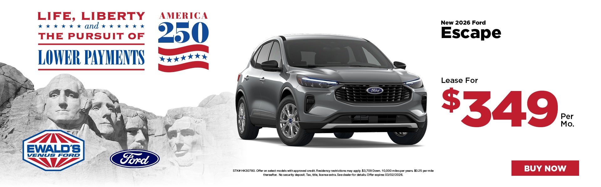 2026 Ford Escape Lease for $349