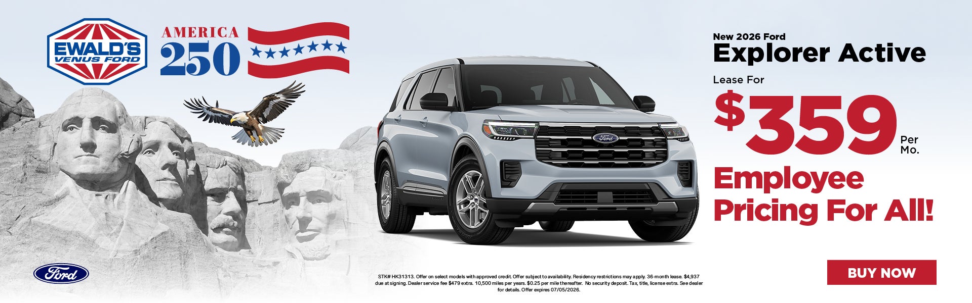 2026 Ford Explorer Active Lease $359- Employee Pricing