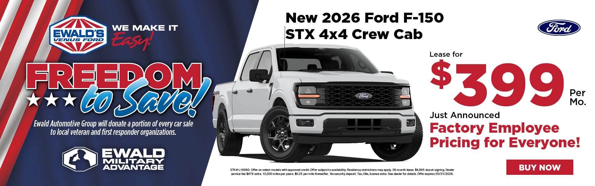 2026 Ford F-150 STX Lease $399- employee pricing!