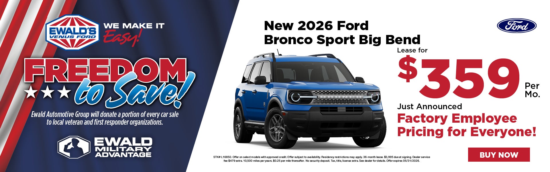 2026 Ford Bronco Sport Big Bend Lease $359, Employee Pricing