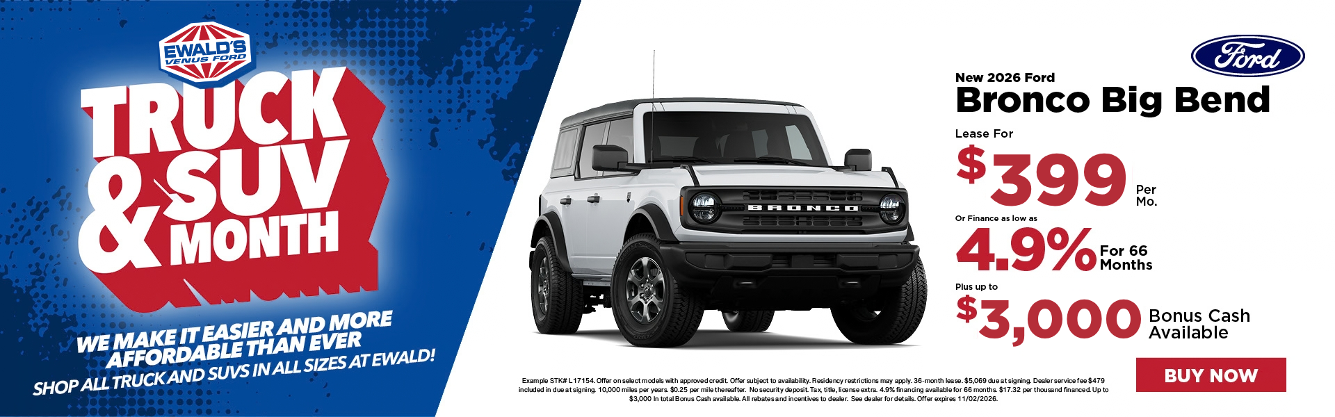 2026 Ford Bronco Big Bend Lease $399 or 4.9%