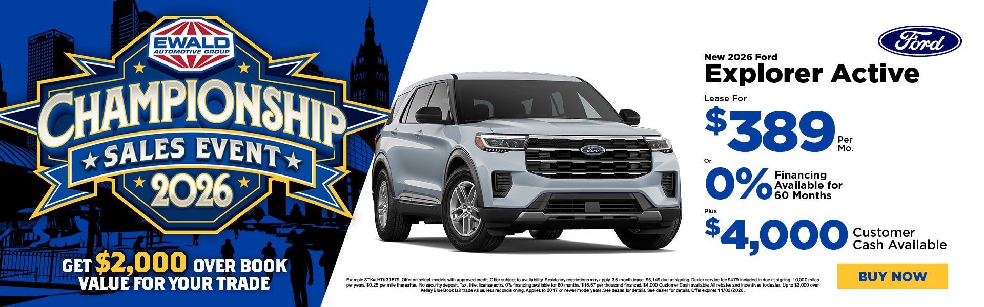 2026 Ford Explorer Active Lease $389 or 1.9% APR 