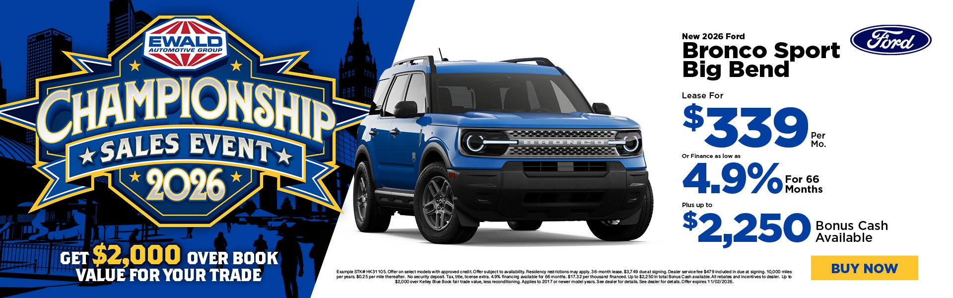 2026 Ford Bronco Sport Big Bend Lease $339 or 4.9% APR